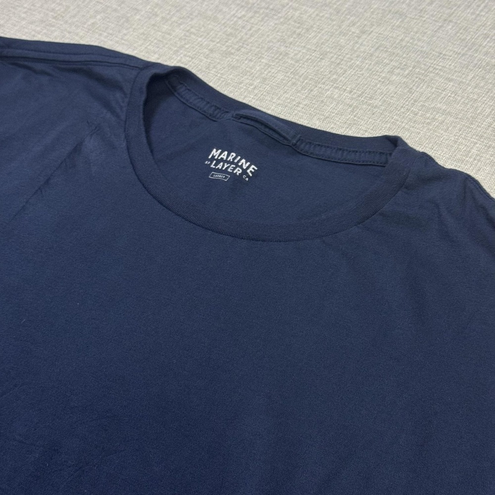 Marine Layer T-Shirt Mens L/XL Blue Logo Crew Neck Tagless Cotton Jersey